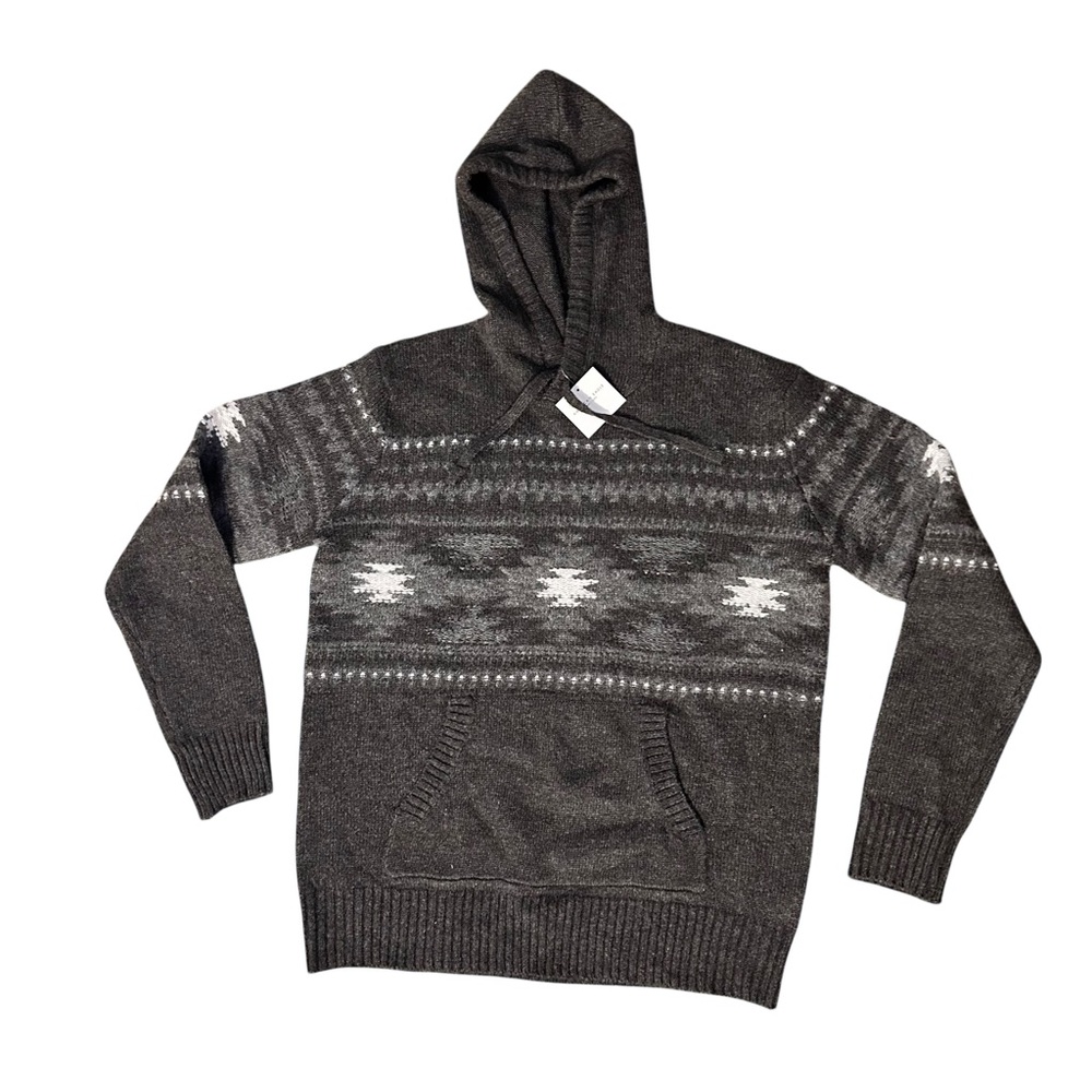 NWT AMERICAN EAGLE MENS MEDIUM AZTEC SWEATER HOODIE GRAY BLACK WHITE‎